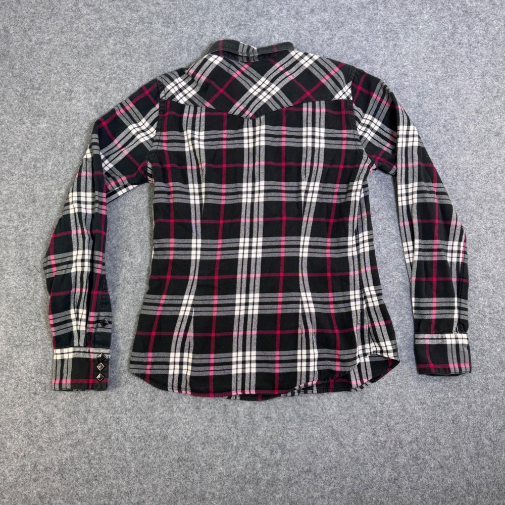 Ralph Lauren Rugby Womens Skinny Fit Plaid Flannel Studded Western Shirt Black - Picture 2 of 8